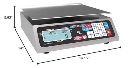 TORREY PC80L Electronic Price Computing Scale, Rechargeable Battery, Stainless Steel Construction, 100 Memories, 8 Direct Access Keys, 80 lb