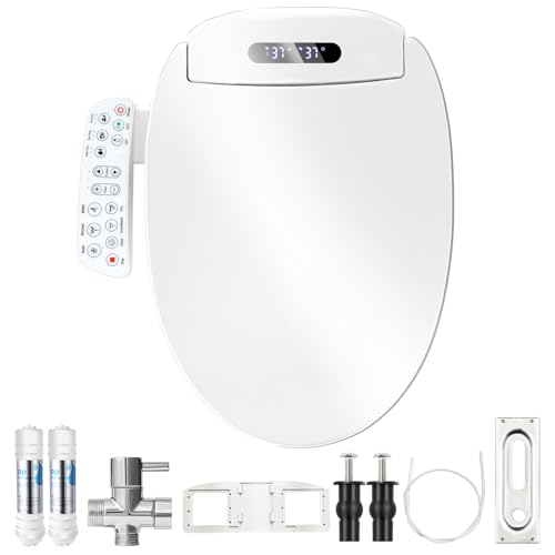 Smart Heated Bidet Toilet Seat, Unlimited Warm Water, Warm Air Dryer, Multiple Cleaning Modes Feminine Washing, Soft Closed Toilet Lid, Night Light ，With Toilet Filter