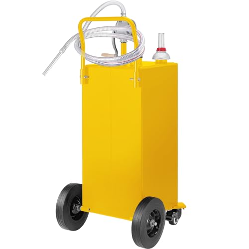 VEVOR 30 Gallon Fuel Caddy, Gas Storage Tank & 4 Wheels, with Manual Transfer Pump, Gasoline Diesel Fuel Container for Cars, Lawn Mowers, ATVs, Boats, More, Yellow