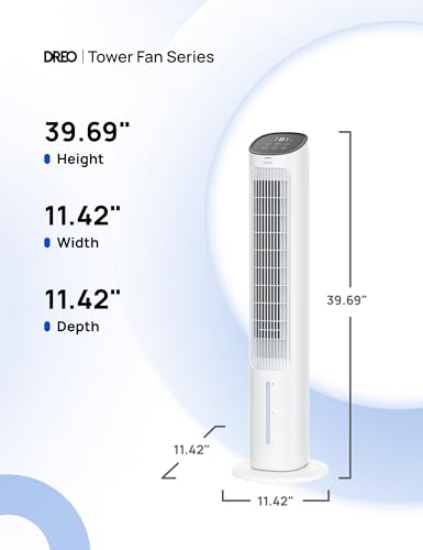 Dreo Evaporative Air Swamp Cooler, 40” Standing Fans that Blow Cold Air, 80° Oscillating Bladeless Cooling Fan for Bedroom, Removable Water Tank, Ice Packs, Remote Control, 4 Speeds, 7H Timer, White