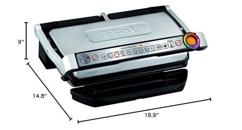 T-Fal OptiGrill Stainless Steel XL Electric Grill 6 Servings 9 Intelligent Automatic Cooking Modes 1800 Watts Nonstick Removable Plates, Dishwasher Safe, Indoor, Frozen Food