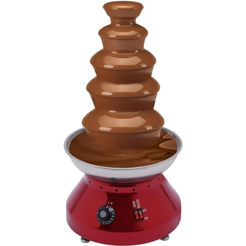 SINBAISHUNYYT Chocolate Fountain Machine, Stainless Steel Electric Chocolate Fondue Fountain Machine 5 Tier for Party, Gathering, Wedding for Nacho Cheese(Red)