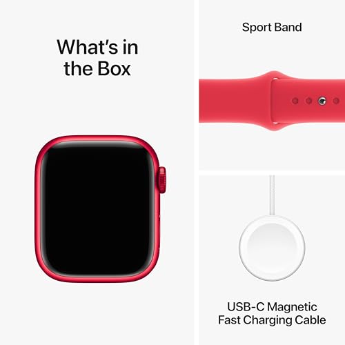 Apple Watch Series 9 [GPS 41mm] Smartwatch with (Product) RED Aluminum Case with (Product) RED Sport Band M/L. Fitness Tracker, Blood Oxygen & ECG Apps, Always-On Retina Display