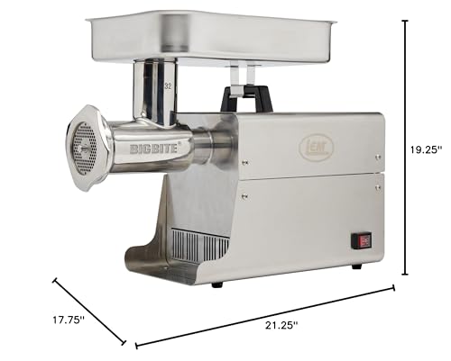 LEM Products BigBite #32 Meat Grinder, 1.5 HP Stainless Steel Electric Meat Grinder Machine, Ideal for Professional Use