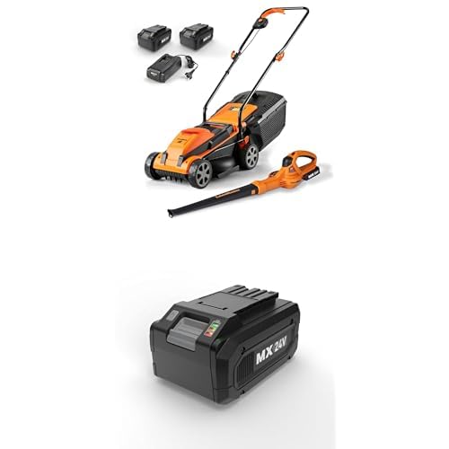 Bundle of LawnMaster 24VMWBL 24V Max 13-inch Cordless Lawn Mower and Cordless Leaf Blower Combo with 2x4.0Ah Batteries and Charger + 24LB4005-CN 24V 4.0Ah Battery Suit 24V / 48V Cordless Machine