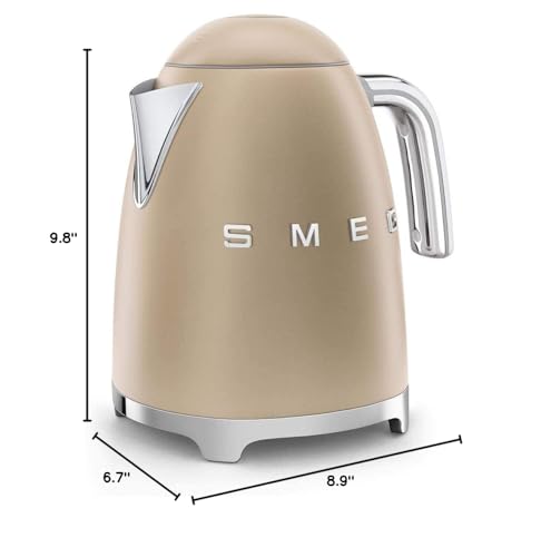 SMEG 50's Retro Style Electric Water Kettle with Automatic Shutoff, Removable Base, and Water Indicator, KLF03CHMUS, Matte Campagne