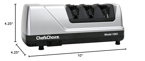 Chef’sChoice 15 Trizor XV EdgeSelect Professional Electric Knife Sharpener for Straight and Serrated Knives Diamond Abrasives Patented Sharpening System Made in USA, 3-Stage, Gray (0101500)