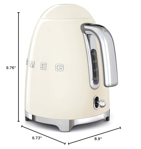 SMEG 50's Retro Style Electric Water Kettle with Automatic Shutoff, Removable Base, and Water Indicator, KLF03CRUS, Cream