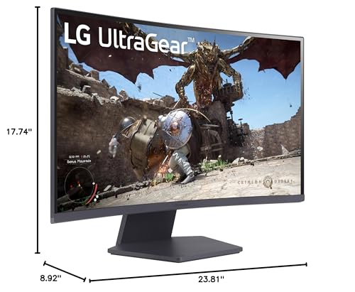 LG 27GS60QC-B Ultragear Curved Gaming Monitor 27-Inch QHD (2560x1440) 180Hz 1ms 1000R AMD FreeSync HDR10 HDMIx2 DisplayPort Borderless Design Black Stabilizer DAS Crosshair FPS Counter - Black