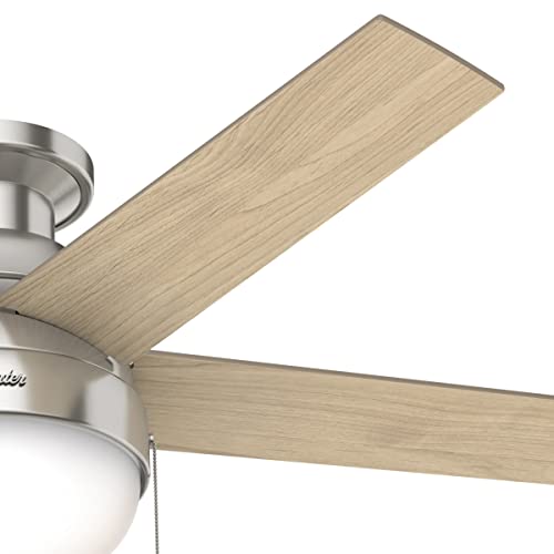 Hunter Fan Company 50278 Hunter Anslee Indoor Low Profile Ceiling Fan with LED Light and Pull Chain Control, 46", Brushed Nickel Finish