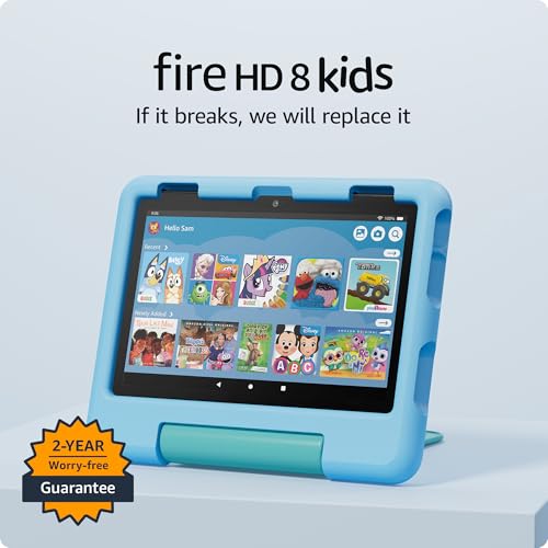 New Amazon Fire HD 8 Kids tablet, ages 3-7 | 4GB memory, includes ad-free and exclusive content, parental controls and 13-hr battery, 64GB, Blue, (2024 release)