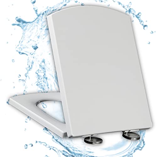 White Toilet Seat Soft Close Square Toilet Lid Quick-Release Top Fixing Square WC Loo Seat Toilet Lid, Top Fixing Adjustable Hinges,White-44~50 * 37cm