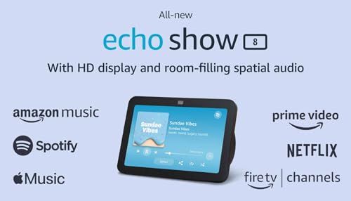 Like-New Amazon Echo Show 8 (newest model), With Spatial Audio, Smart Home Hub, and Alexa, Charcoal