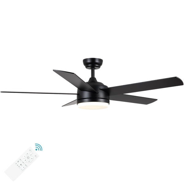 YUHAO 52 inch Black Ceiling Fan with Lights and Remote Control,Dimmable 3 Color temperatures LED,6 Speed Reversible DC Motor,5 Blades Modern Ceiling Fan for Indoor or Covered Outdoor