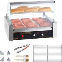 VEVOR Hot Dog Roller, 30 Hot Dog Capacity 11 Rollers, 1800W Stainless Steel Cook Warmer Machine w/Cover & Dual Temp Control, LED Light & Detachable Drip Tray, Sausage Grill Cooker for Kitchen Canteen