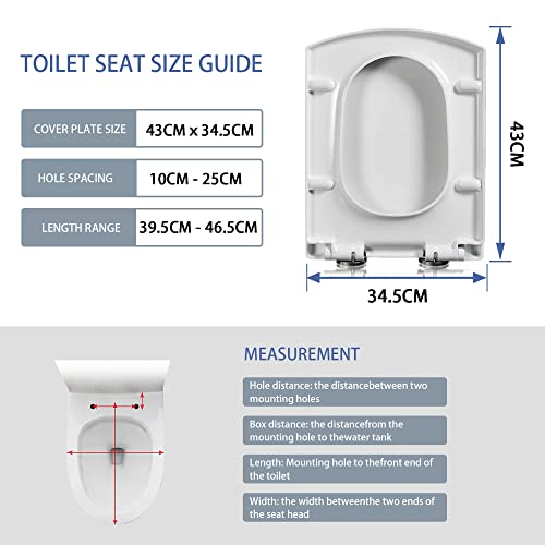 Slow Close Toilet Seats Quick Release Family Toilet Seat Soft Close Toilet Seats Fittings and Fixtures Universal Included, Compatible with Standard Toilets,White-39.5~46.5 * 34.5cm