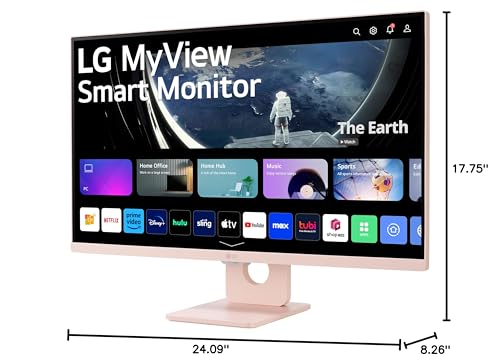 LG 27SR50F-P Smart Monitor 27-Inch FHD (1920x1080) IPS Display, webOS 23, HDR 10, x2 Built-in Speakers, AirPlay 2, Screen Share, Bluetooth, ThinQ App, Remote Control, Pink