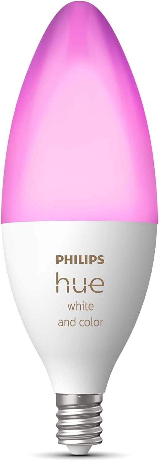 Philips Hue Smart 40W B39 Candle-Shaped LED Bulb - White and Color Ambiance Color-Changing Light - 4 Pack - 450LM - E12 - Control with Hue App - Works with Alexa, Google Assistant and Apple Homekit