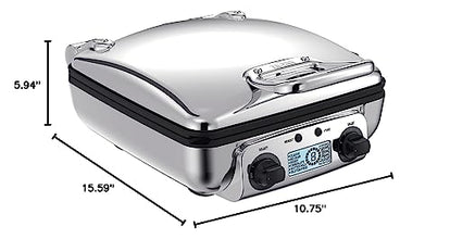 All-Clad Electric Stainless Steel Waffle Maker 4 slice, Digital screen and audible beep alert 7 Browning Levels, Square, Belgium Waffle, Removable Plates, Dishwasher Safe Silver