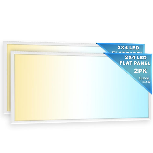 Sunco 2x4 LED Flat Panel Light Drop Ceiling Office Shop Commercial Warehouse Fixture, 6500 Lumens, Selectable Features, 30W/40W/50W, 4000K/5000K/6000K, Dimmable (0-10V), Dustproof ETL 2 Pack.