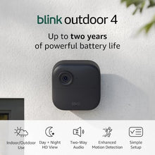 Like-New Blink Outdoor 4 (newest model), Wire-free smart security camera, two-year battery life, two-way audio, HD live view, enhanced motion detection, Works with Alexa – 2 camera system