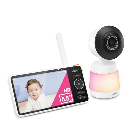 VTech Smart WiFi Baby Monitor, 2K Camera, 5.5-inch HD IPS Screen, Crystal Clear Infrared Night Vision, Pan-Tilt, 24x Zoom, 2-Way Talk, Multi-color Night Light, Soothing Sounds, Free App: Smart HD Plus