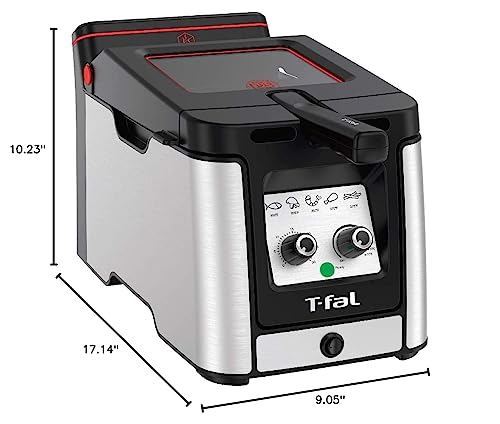 T-Fal Deep Fryer with 3.5L Oil Capacity: Electric Stainless Steel Fryer, 2.6 lb Food Capacity, 1800W, Temperature Control, Digital Timer, Odor Reduction System, Dishwasher-Safe Parts