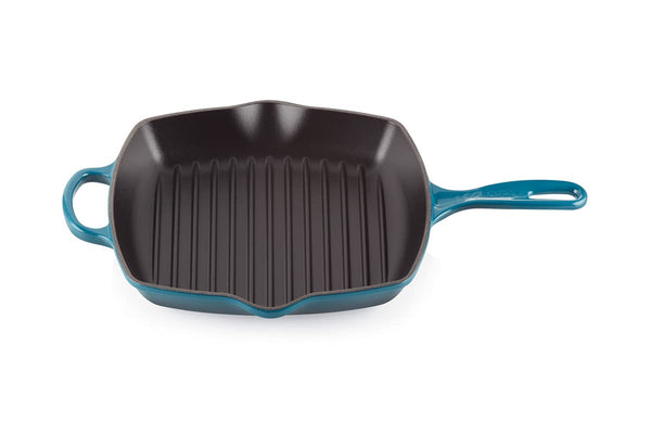 Le Creuset Enameled Cast Iron Signature Square Skillet Grill, 10.25", Deep Teal