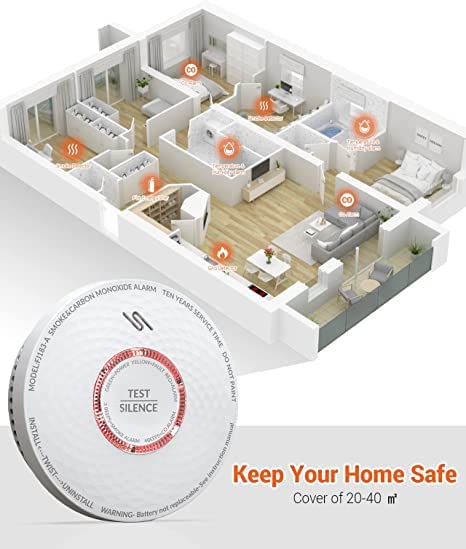 Jemay Smoke and Carbon Monoxide Detector, 10 Year Battery Operated Smoke Detector Carbon Monoxide Detector Combo, Dual Sensor Smoke CO Alarm with LED Indicator and Silence Function, AW183-A, 5 Packs