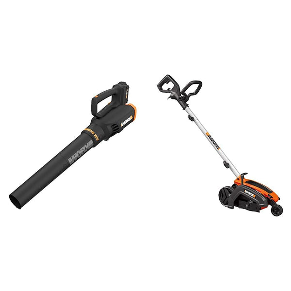 WORX 20V Turbine Cordless Two-Speed Leaf Blower Power Share - WG547 (Battery & Charger Included) & WG896 12 Amp 7.5" Electric Lawn Edger & Trencher