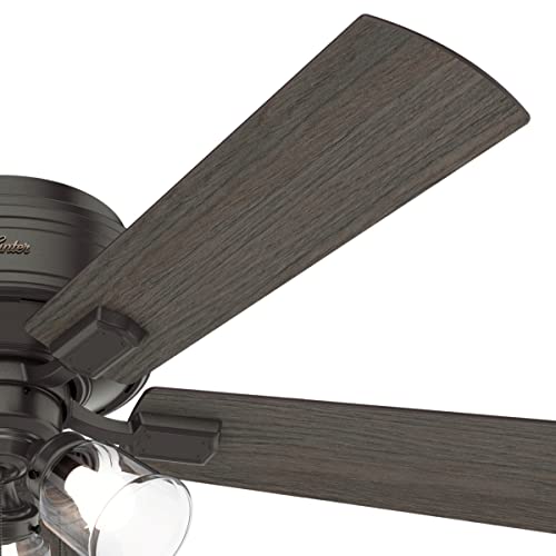 Hunter Crestfield Indoor Low Profile Ceiling Fan with LED Light and Pull Chain Control, 52", Noble Bronze