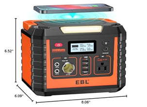 EBL Portable Power Station 300, 110V/330W Pure Sine Wave Solar Generator (Solar Panel Not Included) - Peak 600W Backup Lithium Batteries AC Outlet for Blackout Outdoors Camping Hunting Travel