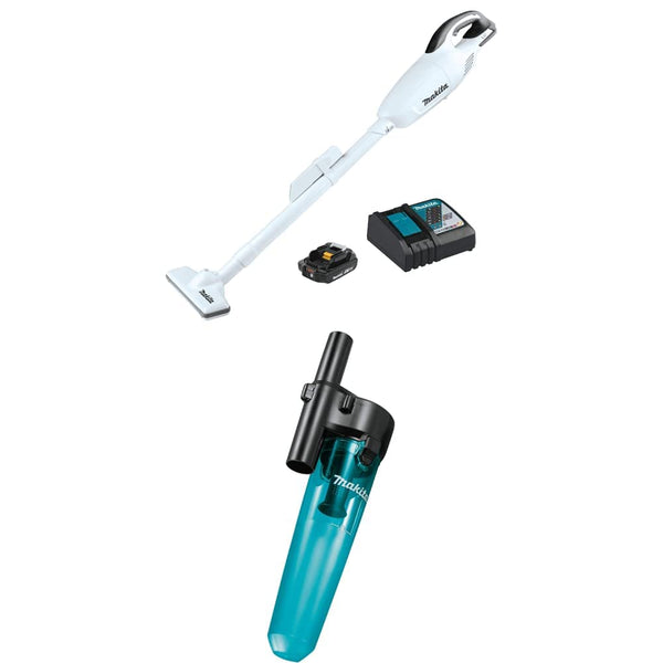 Makita XLC02RB1W 18V LXT Lithium-Ion Compact Cordless Vacuum Kit (2.0Ah) with 199553-5 Cyclonic Vacuum Attachment