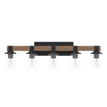 DADUL 5-Light Bathroom Vanity Light, Farmhouse Bathroom Light Fixtures Over Mirror, Classic Wood Vanity Light with Clear Glass Shade, Black Wall Sconce for Bathroom, Bedroom