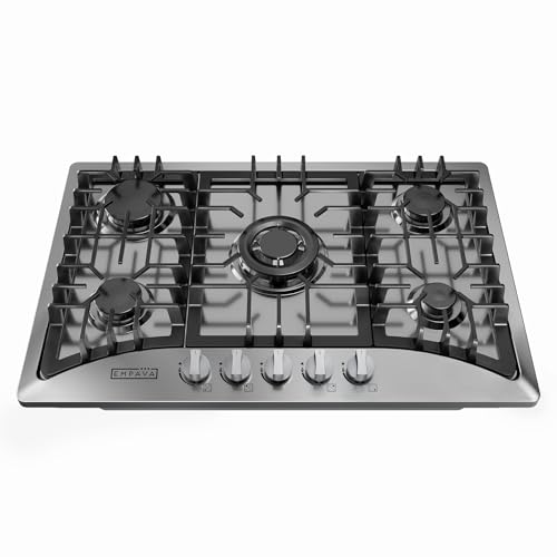 Empava 30 Inch Gas Cooktop with 5 World Class Made in Italy SABAF Burners, LPG/NG Convertible, Ideal RV Top Stoves for Kitchen, Stainless Steel