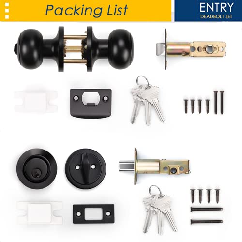 home improvement direct 5 Pack Matte Black Entry Knob with Matching Single Cylinder Deadbolt Combo Packs Security for for Front and Exterior Doors, Keyed Alike