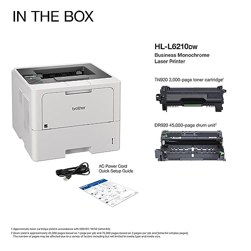 Brother HL-L6210DW Business Monochrome Laser Printer with Large Paper Capacity, Wireless Networking, and Duplex Printing, White