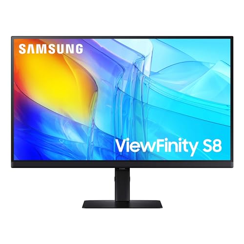 SAMSUNG 27" ViewFinity S8 (S80D) Series 4K UHD High Resolution Computer Monitor, HDR10, Multiple Ports w/ HDMI, DisplayPort, USB-A, Height Adjustable Stand, LS27D806EANXGO, 2024, 3Yr Warranty