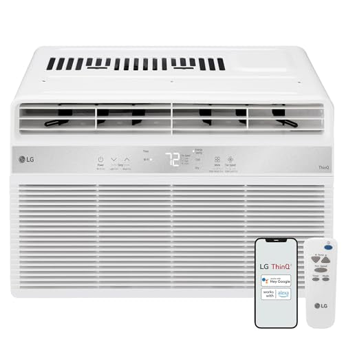 LG LW8024RSMX Window Conditioner, Wi-Fi Enabled w/Remote, 350 Sq.Ft, 4-Way Air Deflection, 3 Cooling and Fan Speeds, 115V, 8,000 BTU, White