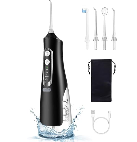 Water Dental Flosser Brush for Cleaning for Home Travel - 300ML Portable and Rechargeable IPX7 - Water Dental Flosser Teeth Pick - 4 Modes Cordless Oral Irrigator Waterproof