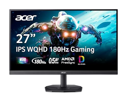 Acer Nitro 27" WQHD 2560 x 1440 IPS Gaming Monitor | AMD FreeSync | Up to 180Hz Refresh | Up to 0.5ms | DCI-P3 95% | HDR 10 Support | 1 x Display Port 1.2 & 2 x HDMI 2.0 | KG271U N3bmiipx