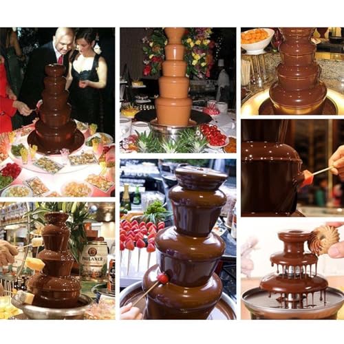 SINBAISHUNYYT Chocolate Fountain Machine, Stainless Steel Electric Chocolate Fondue Fountain Machine 5 Tier for Party, Gathering, Wedding for Nacho Cheese(Red)