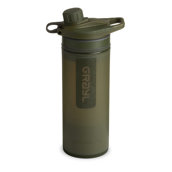 GRAYL GeoPress 24 oz Water Purifier Bottle - Filter for Hiking, Camping, Survival, Travel (Olive Drab)