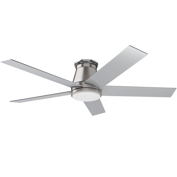 wurzee 52" Flush Mount Ceiling Fan Brushed Nickel Ceiling Fan 6 Speeds DC Reversible Motor, Timing, Dimmable, 5 Blades for Bedroom,Living, Dining Indoor Patio Porch Garage Shop