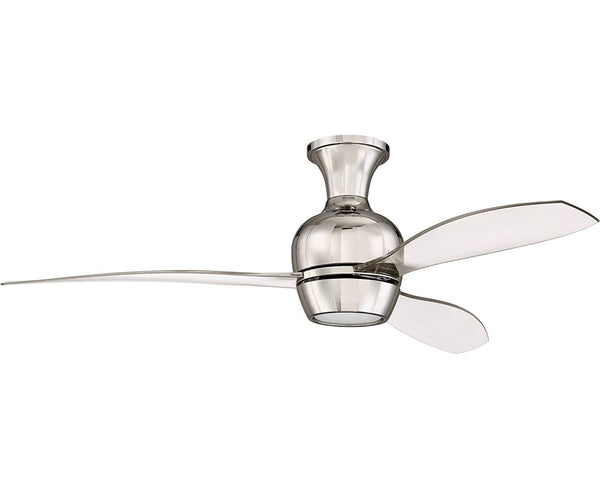 Craftmade BRD52PLN3 Bordeaux Downrod/Semi-Flush Mount Heavy-Duty 52" Ceiling Fan with LED Light & Wall Control, 3 Clear Acrylic Blades, Polished Nickel