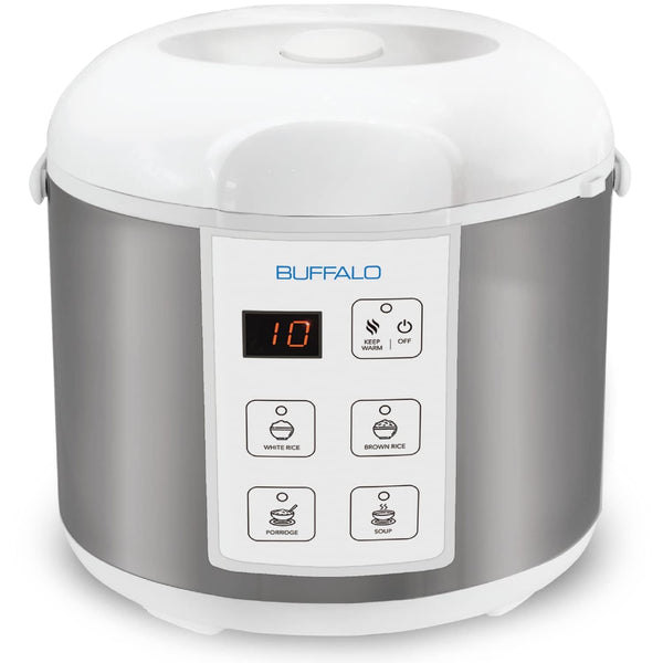 Buffalo Classic Rice Cooker with Clad Stainless Steel Inner Pot - Electric Rice Cooker for White/Brown Rice, Grain - Easy-to-clean, Non-Toxic & Non-Stick, Auto Warmer (10 Cup)