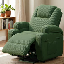 Power Lift Recliner Chair with Massage Ergonomic Recliner Chair for Elderly People, Single Sofa with Cup Holders, Side Pockets (Corduroy, Green)