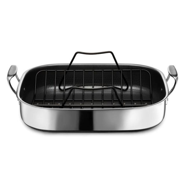 HexClad Hybrid Nonstick Roasting Pan with Rack, Dishwasher-Friendly and Oven-Safe Up to 900°F, Compatible with All Cooktops