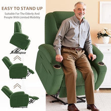 Power Lift Recliner Chair with Massage Ergonomic Recliner Chair for Elderly People, Single Sofa with Cup Holders, Side Pockets (Corduroy, Green)