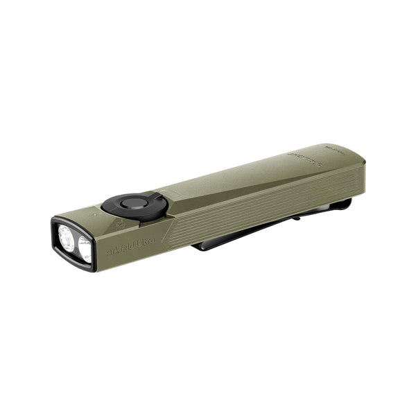 OLIGHT Arkfeld Ultra 1400 Lumens EDC Flat Flashlight, Rechargeable Compact Pocket Flash Light Combines White LED, UV and Green Beam, Triple Sources Perfect for Checking, Working (Olive-Green NW)